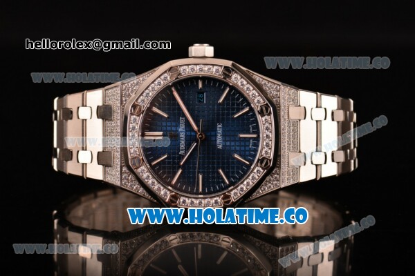 Audemars Piguet Royal Oak 41MM Clone AP Calibre 3120 Automatic Diamonds Steel Case/Bracelet with Blue Dial and Stick Markers - Click Image to Close